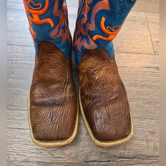 Twisted X Kids Cognac Bullhide & Neon Blue Hooey Western Cowboy Boots Kids 4 - Picture 8 of 12